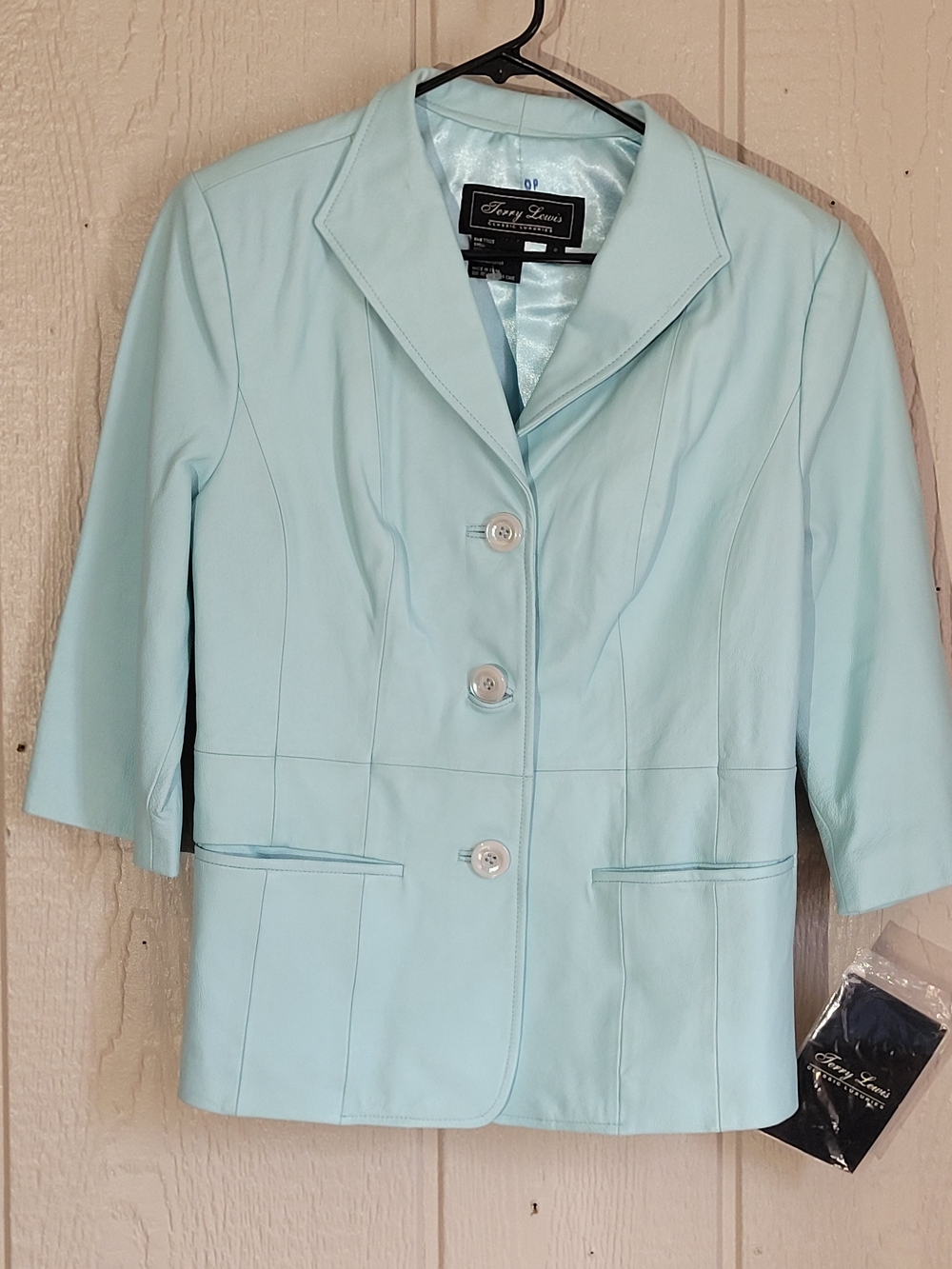 Terry Lewis Classic Luxuries Light Aqua Leather Jacket
